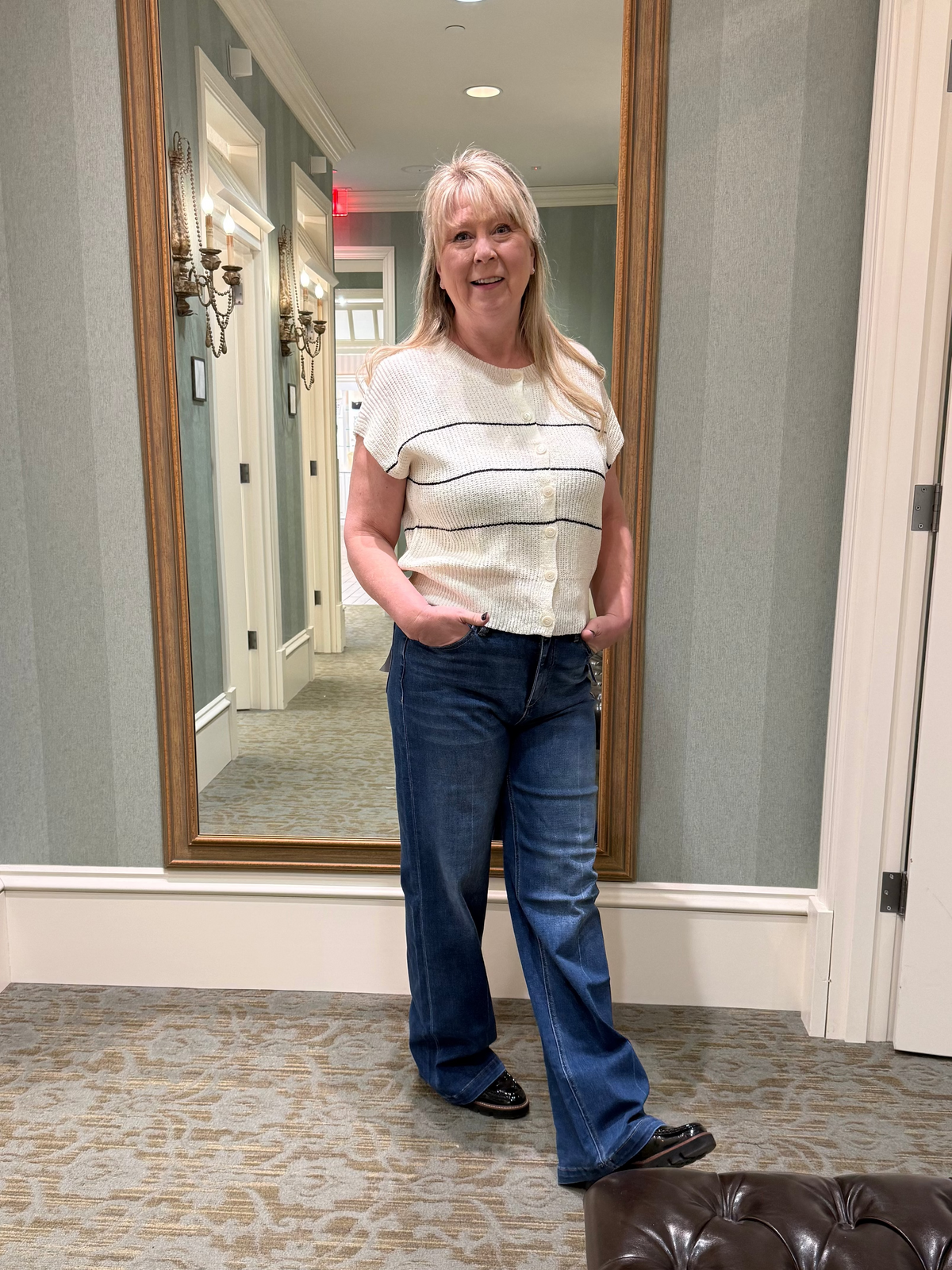 Stripe Lightweight Short Sleeve Knit Cardigan