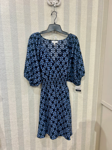 Blue Floral Elastic Waist Dress