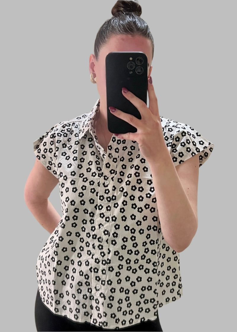 Ditsy Floral Print Cap Sleeve Shirt