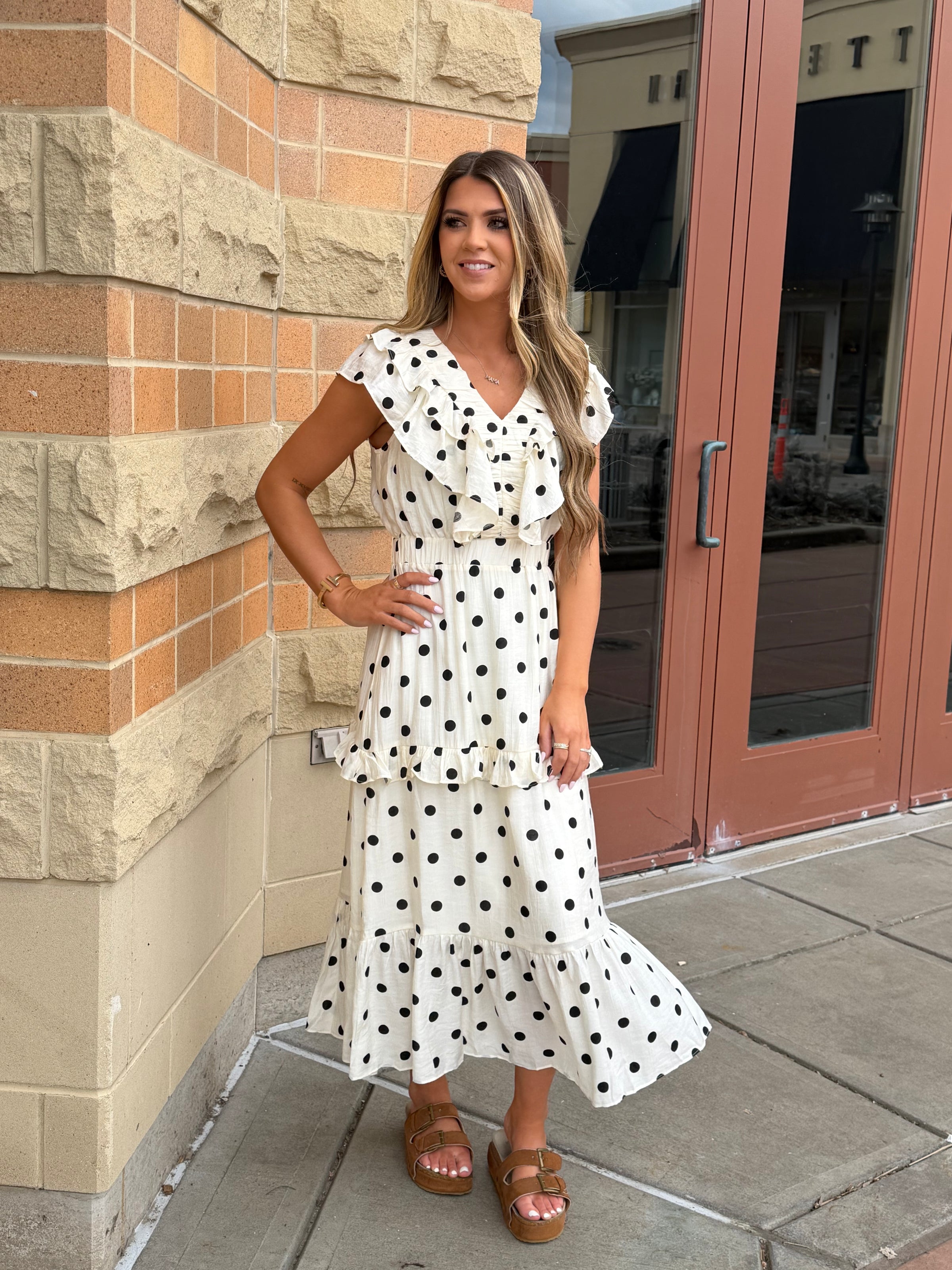 Ruffled Polka Dot Midi Dress