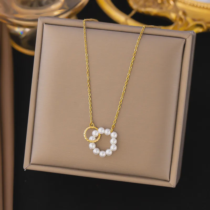 Double Ring Pearl Necklace