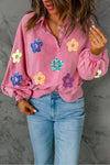 Sequin Flower Half Snap Sweatshirt