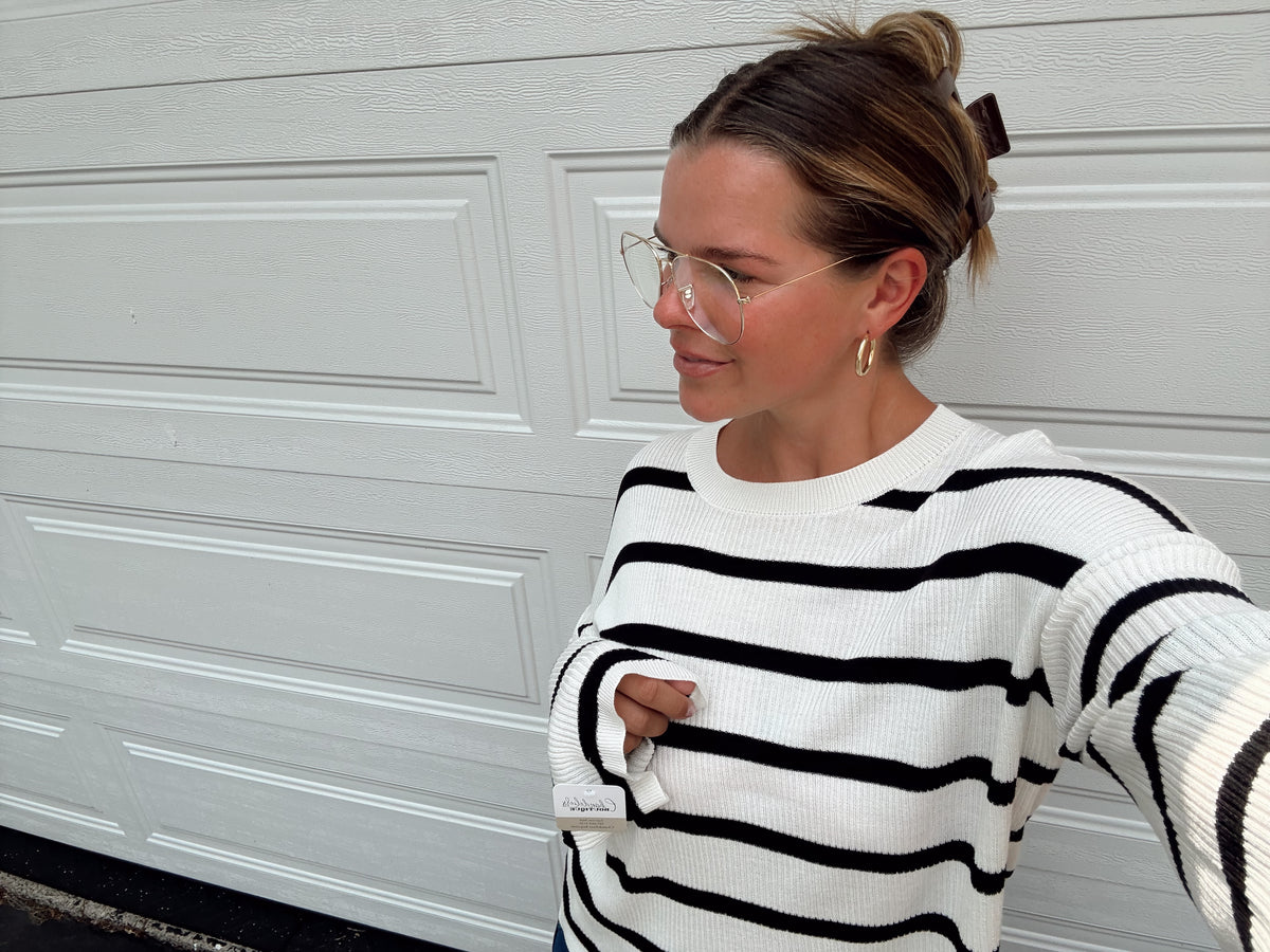 Lightweight Wide-Sleeve Striped Sweater