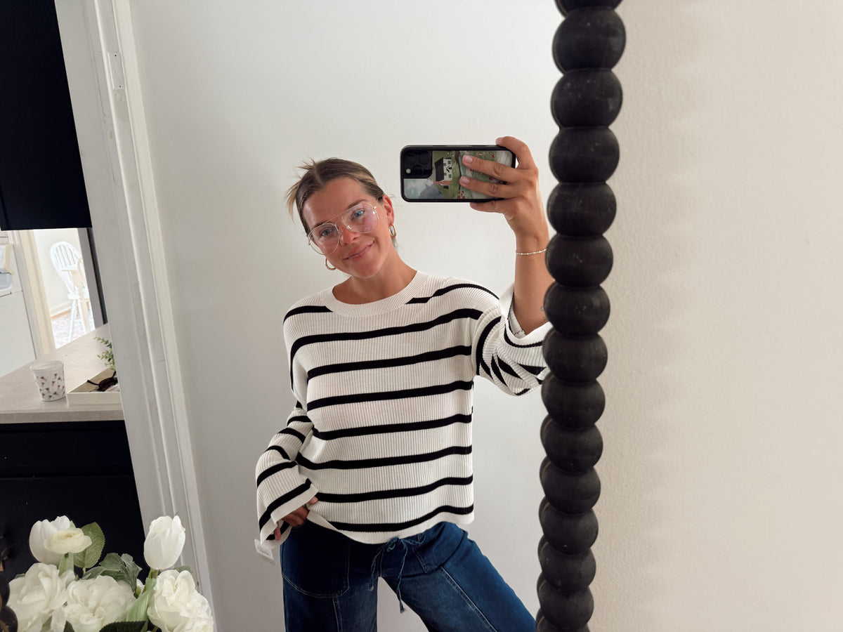 Lightweight Wide-Sleeve Striped Sweater