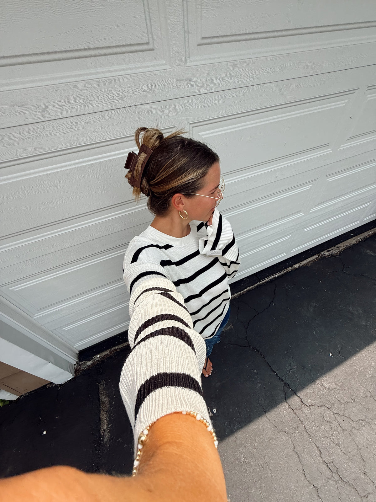 Lightweight Wide-Sleeve Striped Sweater