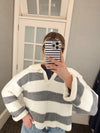 Stripe Drop Shoulder W Wide Collar Sweater