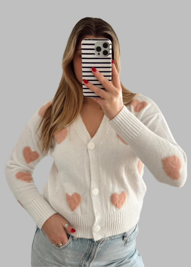 Heart Printed Knit Cardigan