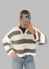 Stripe Drop Shoulder W Wide Collar Sweater