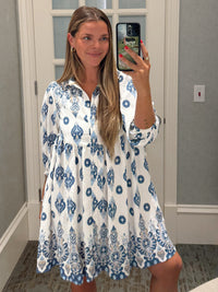 Printed Shirt Dress 3/4 Sleeve