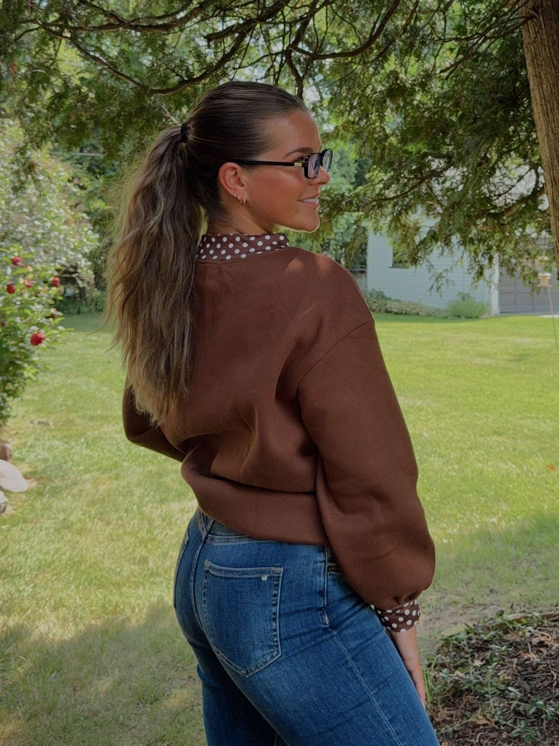 Polka Dot Mock Neck Fleece Sweatshirt
