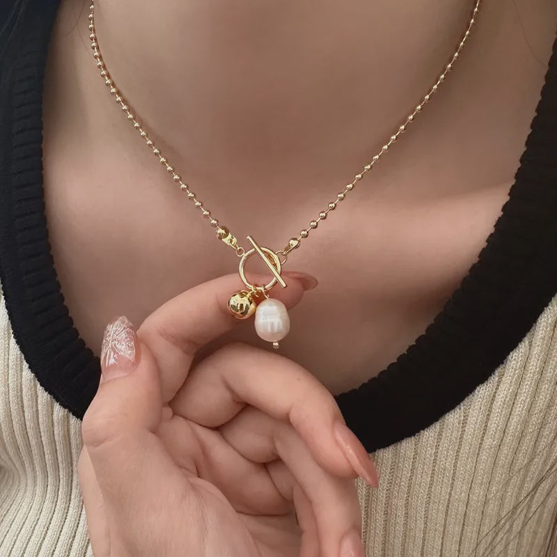 18K Plated Toggle Pearl Necklace