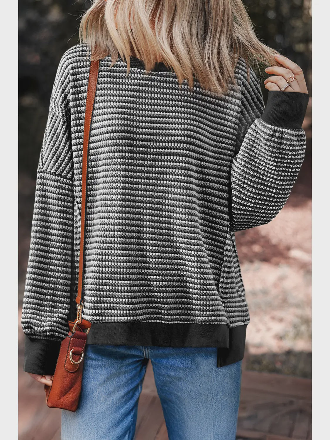 Stripe Ribbed Trim Long Sleeve Oversize Top