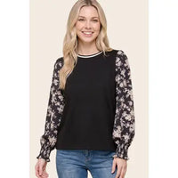 Midnight Bloom Floral-Sleeve Top