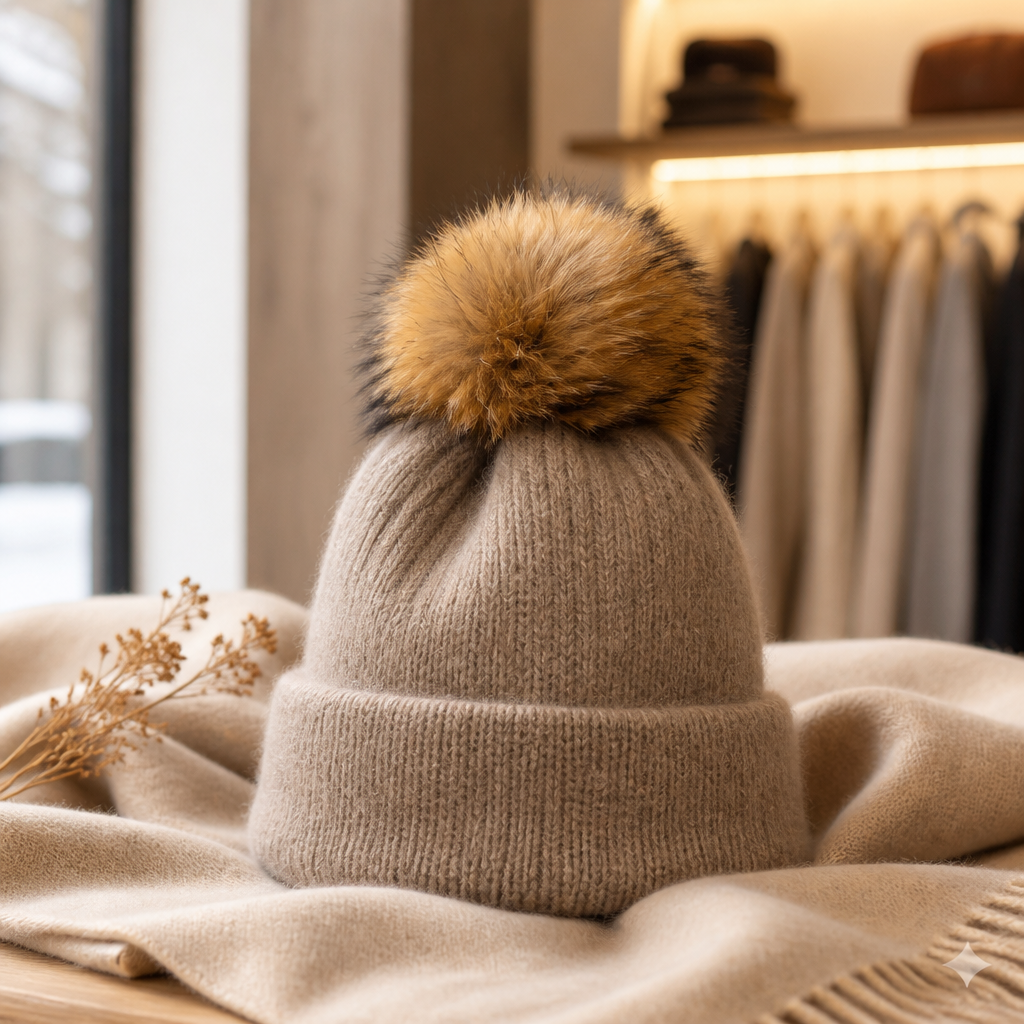 Real Fur Pom Pom Hat