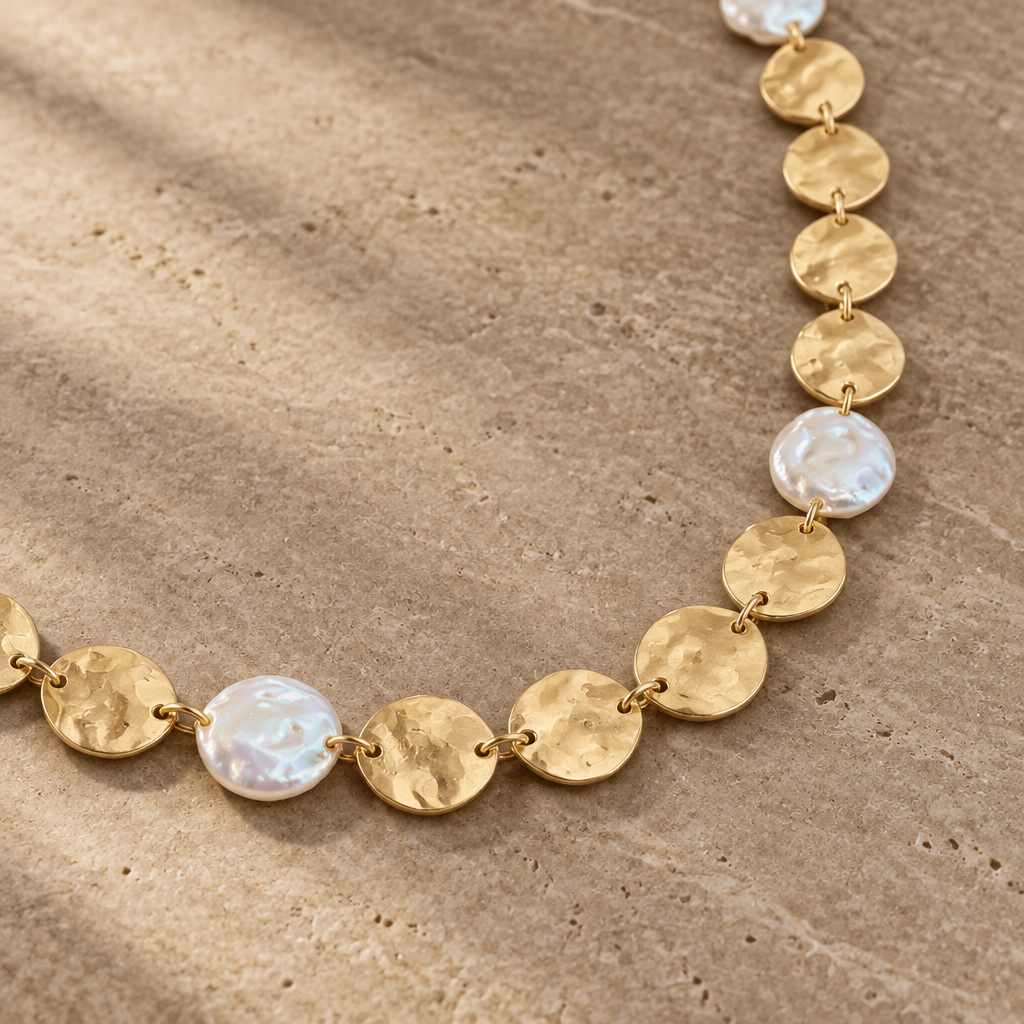 Disk and Pearl Necklace