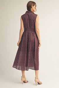 Front Zip Up Polka Dot Midi Dress