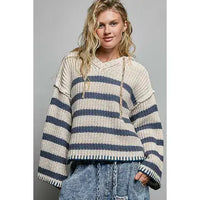 Hoodie V-Neck Striped Stitch Chenille Sweater