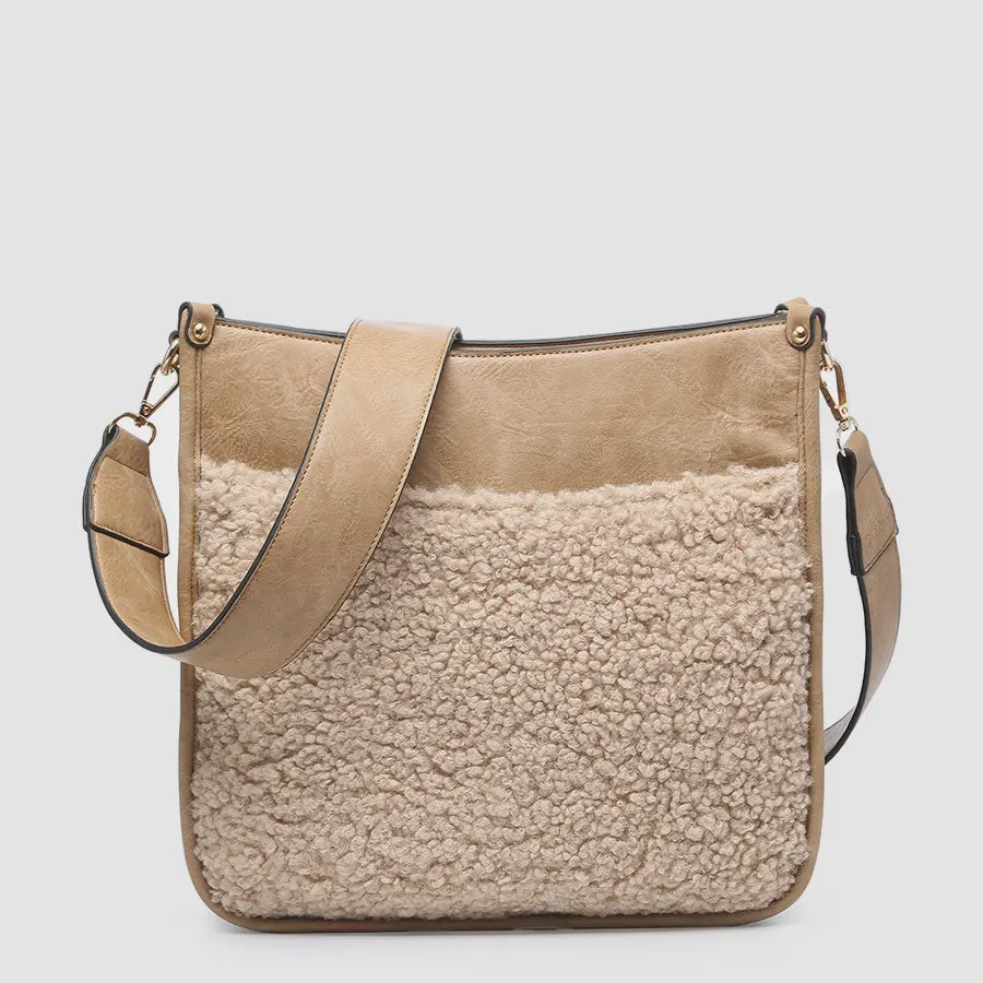 Chloe Teddy Trim Crossbody with Guitar Strap