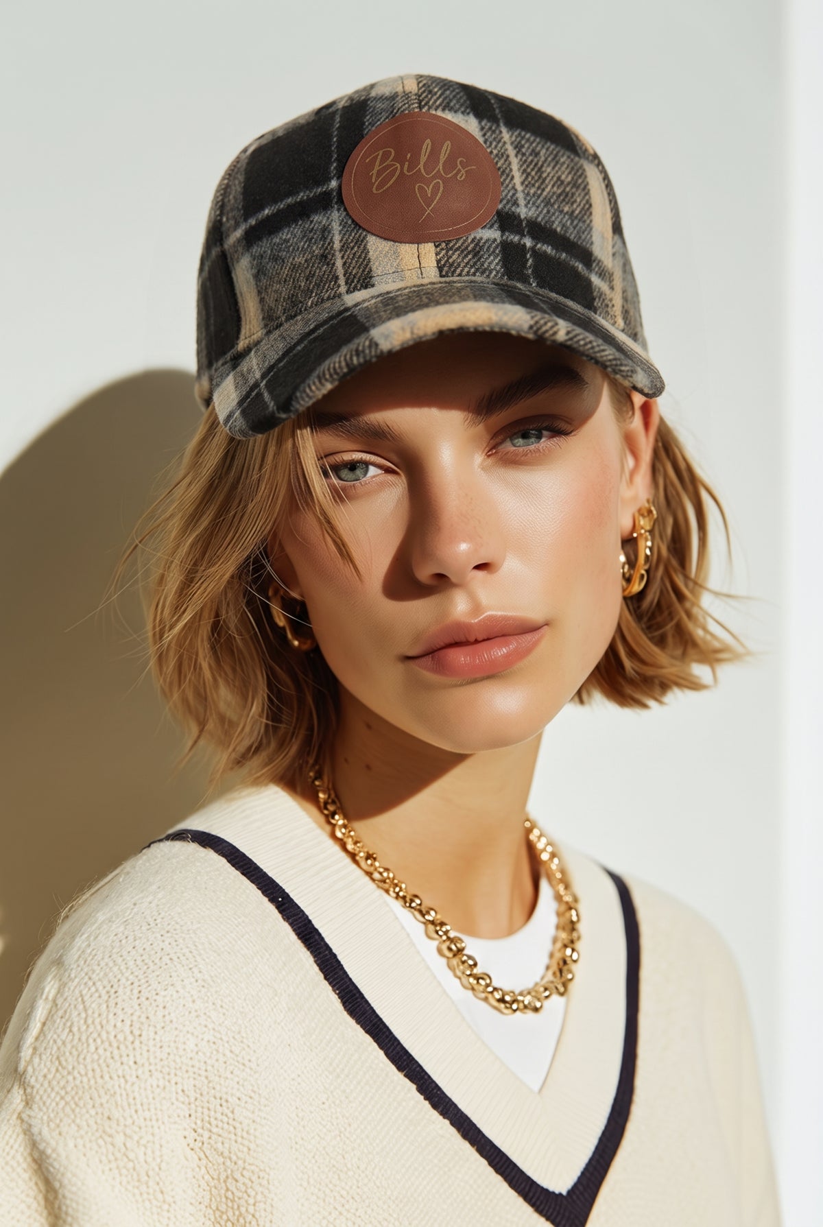 Wool Blend Checkered Baseball Cap
