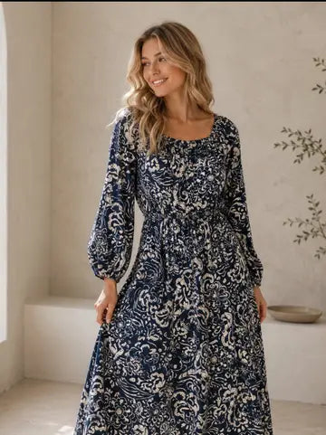 Cute Rayon Print L/S Dress