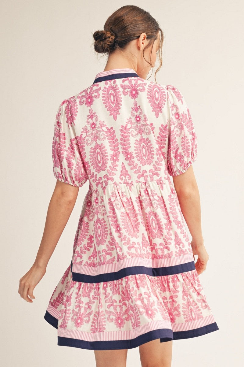 Baroque Print Tiered Dress