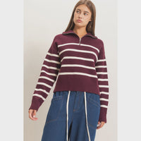 Half-Zip Collared Stripe Sweater