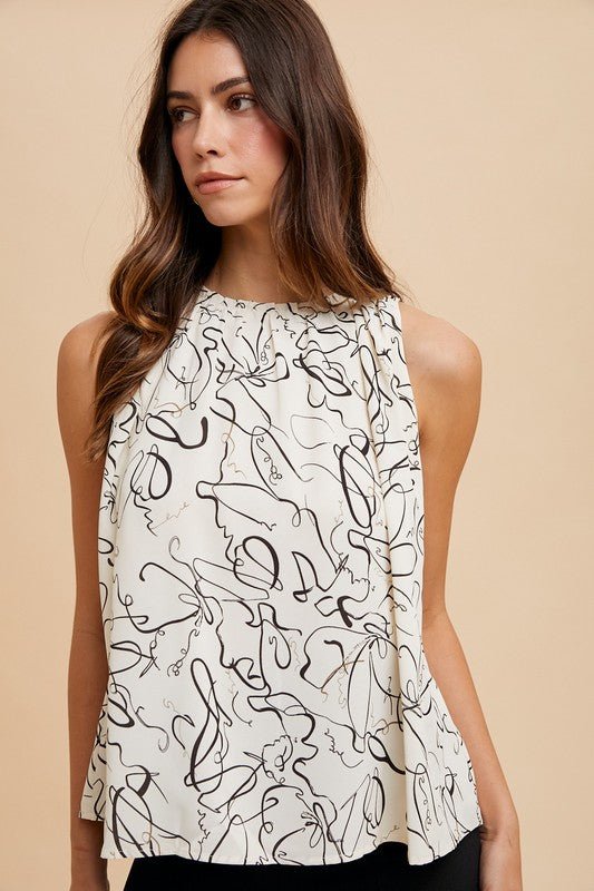 Abstract Printed Halter Neck Blouse - Chandeliers Boutique ny