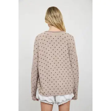 Polka Dot Raw Edge Knit Cardigan