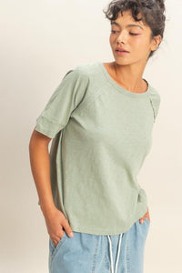 Acid Wash Raw Seam Raglan Short Sleeve Tee - Chandeliers Boutique ny