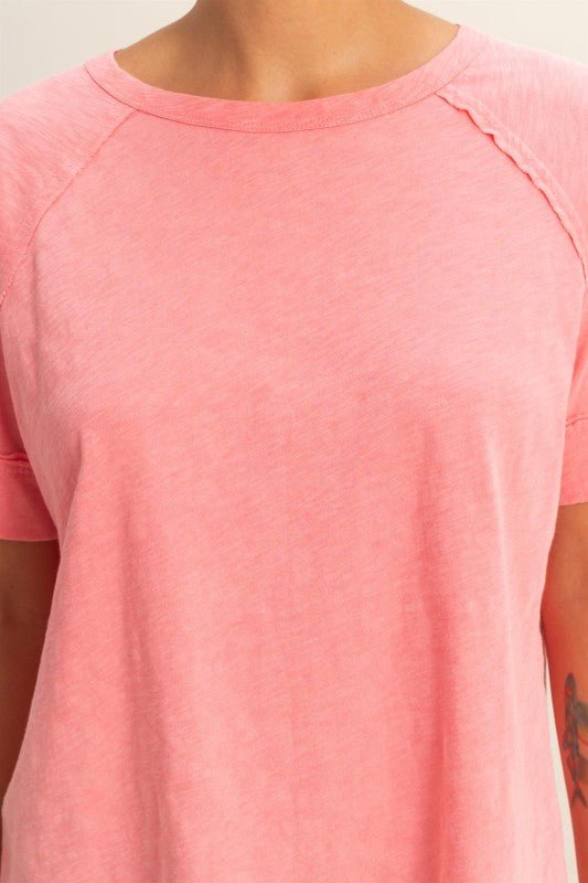 Acid Wash Raw Seam Raglan Short Sleeve Tee - Chandeliers Boutique ny