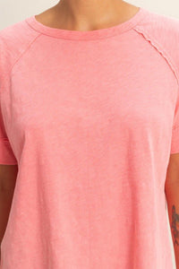Acid Wash Raw Seam Raglan Short Sleeve Tee - Chandeliers Boutique ny