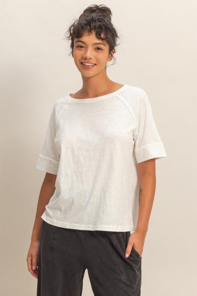 Acid Wash Raw Seam Raglan Short Sleeve Tee - Chandeliers Boutique ny