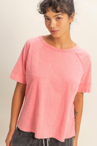 Acid Wash Raw Seam Raglan Short Sleeve Tee - Chandeliers Boutique ny