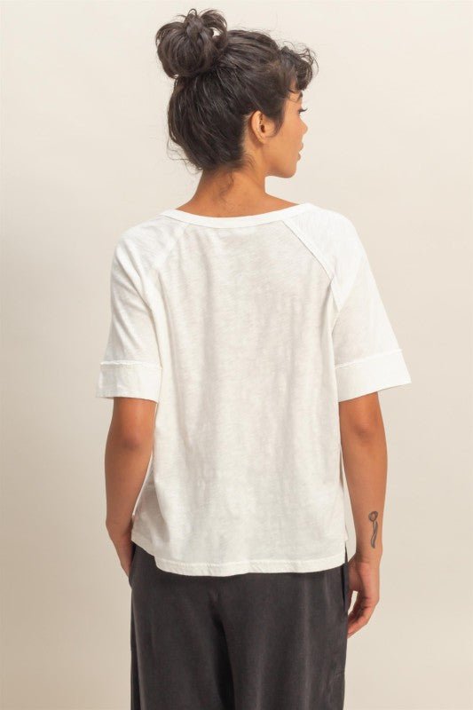 Acid Wash Raw Seam Raglan Short Sleeve Tee - Chandeliers Boutique ny