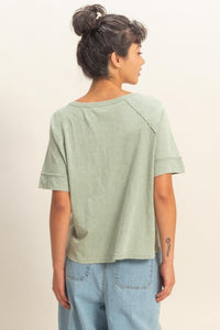 Acid Wash Raw Seam Raglan Short Sleeve Tee - Chandeliers Boutique ny