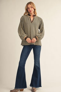 Puff Sleeves Geo Floral Top