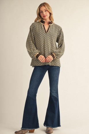 Puff Sleeves Geo Floral Top