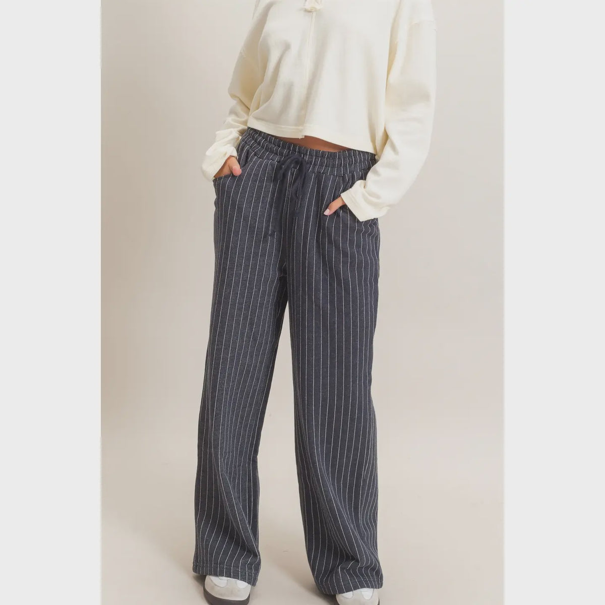 Pinstripe Elastic Waist Sweatpants