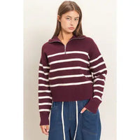 Half-Zip Collared Stripe Sweater