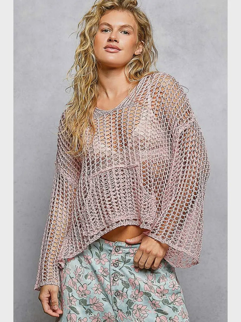 Airy Thin Sweater See - Through Weave Top - Chandeliers Boutique ny