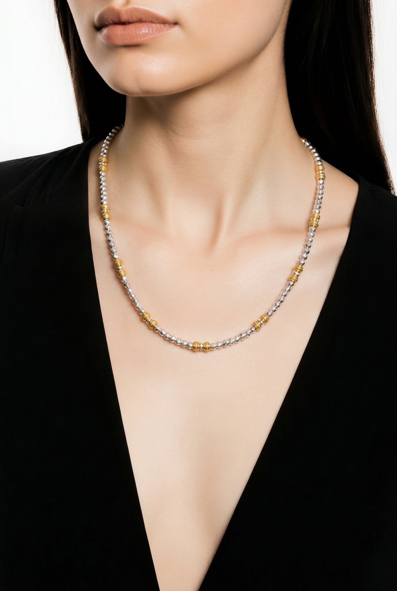 Alternating Dorika Bead Necklace | Mixed Metal Layering Necklace