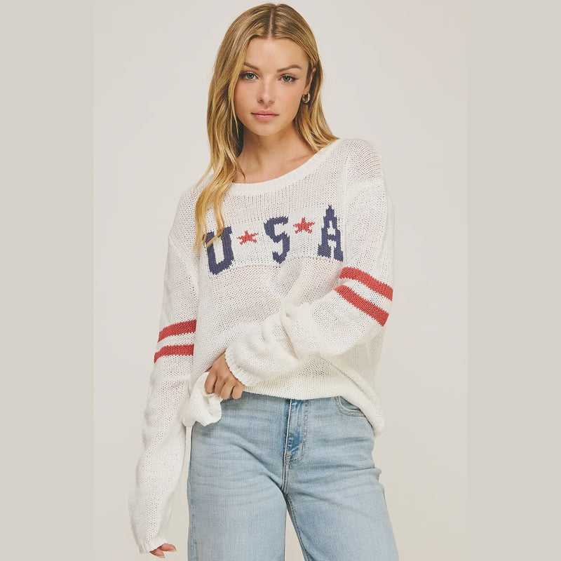 American Pride Graphic Sweater - Chandeliers Boutique ny
