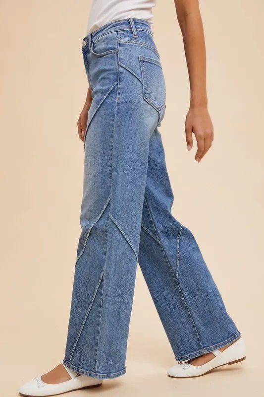 Annie Wear Decorative Seams Wide Leg Jeans - Chandeliers Boutique ny