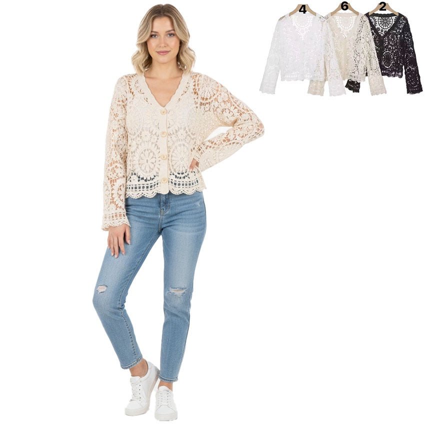 One Size Cardigans One Size Crocheted Cardigan – White, Cream & Black | Chandeliers ...