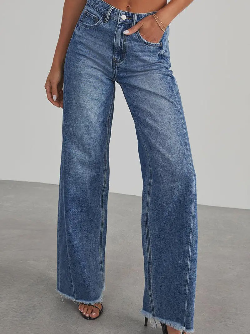 High-Rise Wide-Leg Straight Jeans