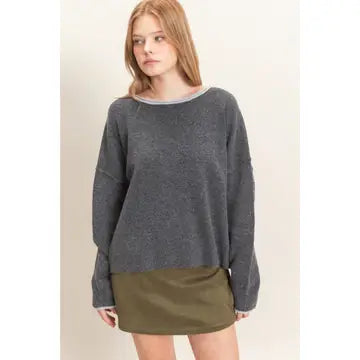 Relaxed Wide Neck Knit Sweater