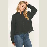 Classic Charm Lace Hem Long Sleeve Shirt