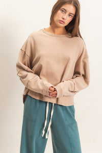 Raw Edge Crew Neck Top
