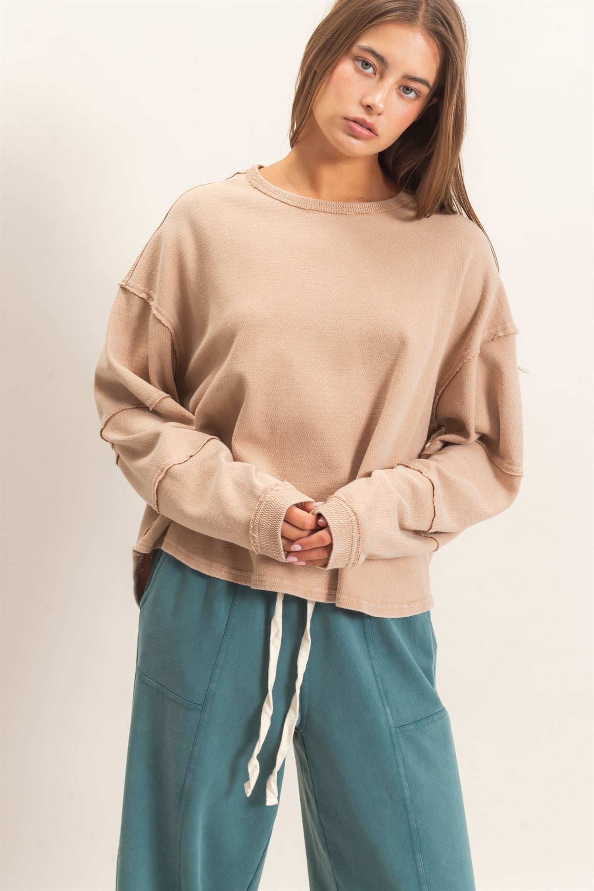 Raw Edge Crew Neck Top