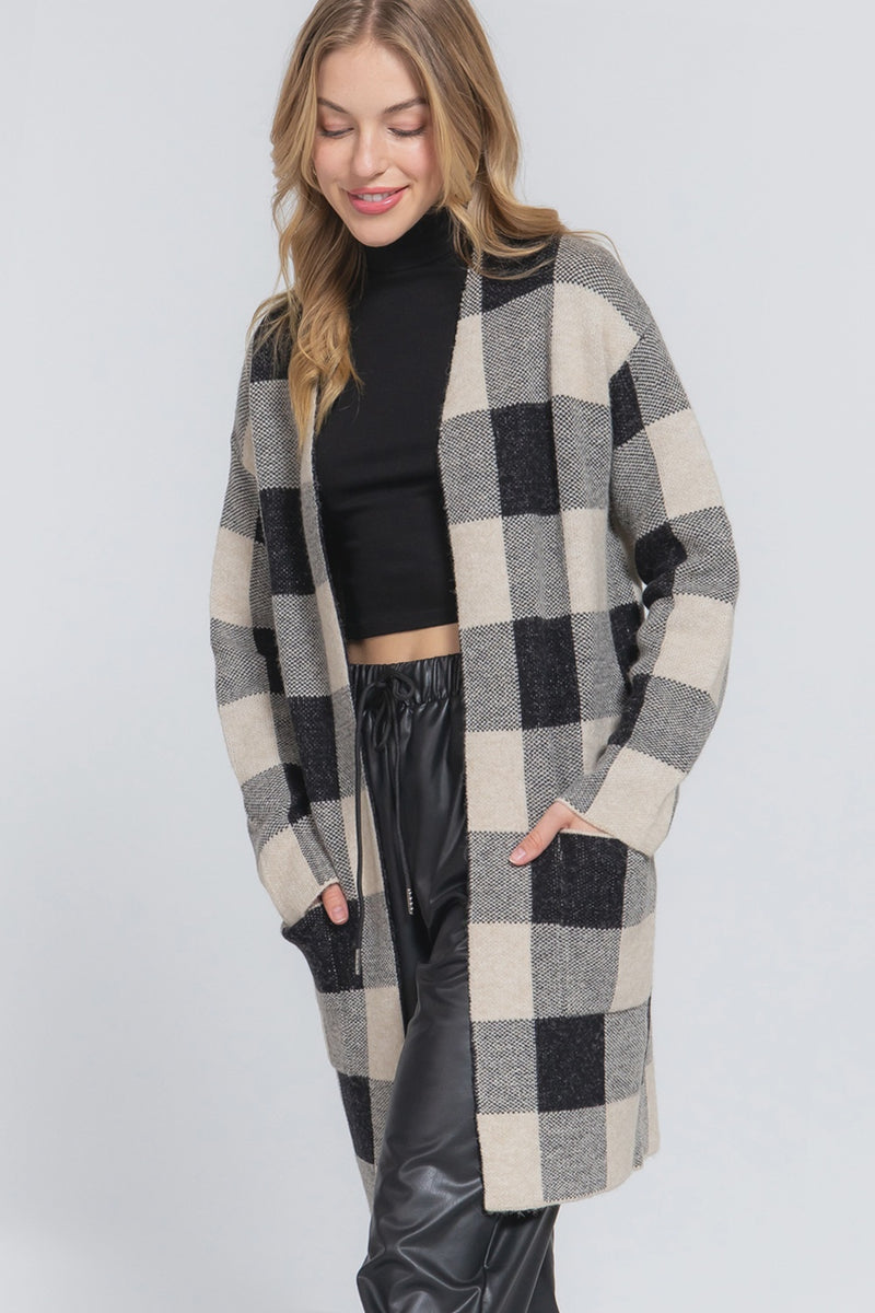 Open Front Buffalo Plaid Cardi